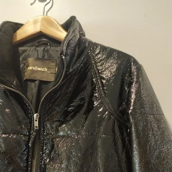 NWOT Sandwich Wet look Bomber Jacket Biker Moto Jacket vinyl look Mobwife Jacket - Picture 11 of 16